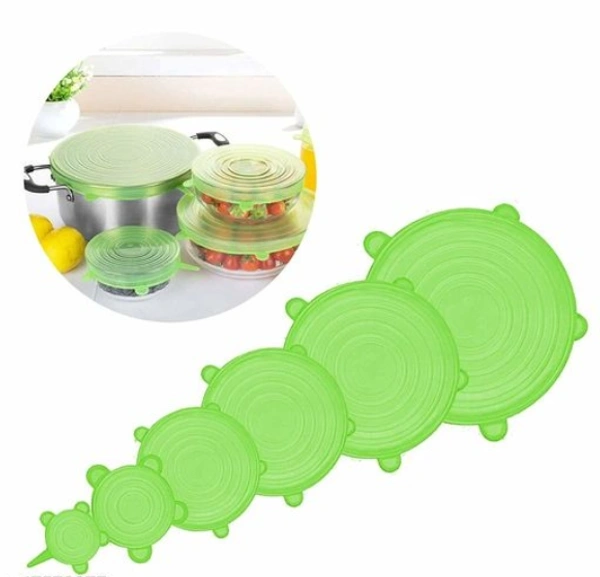 6Pcs Silicone Stretch Preserve Pot Bowl Fruit Lid for Fridge Microwave Food Container Cover - Green, Multipack
